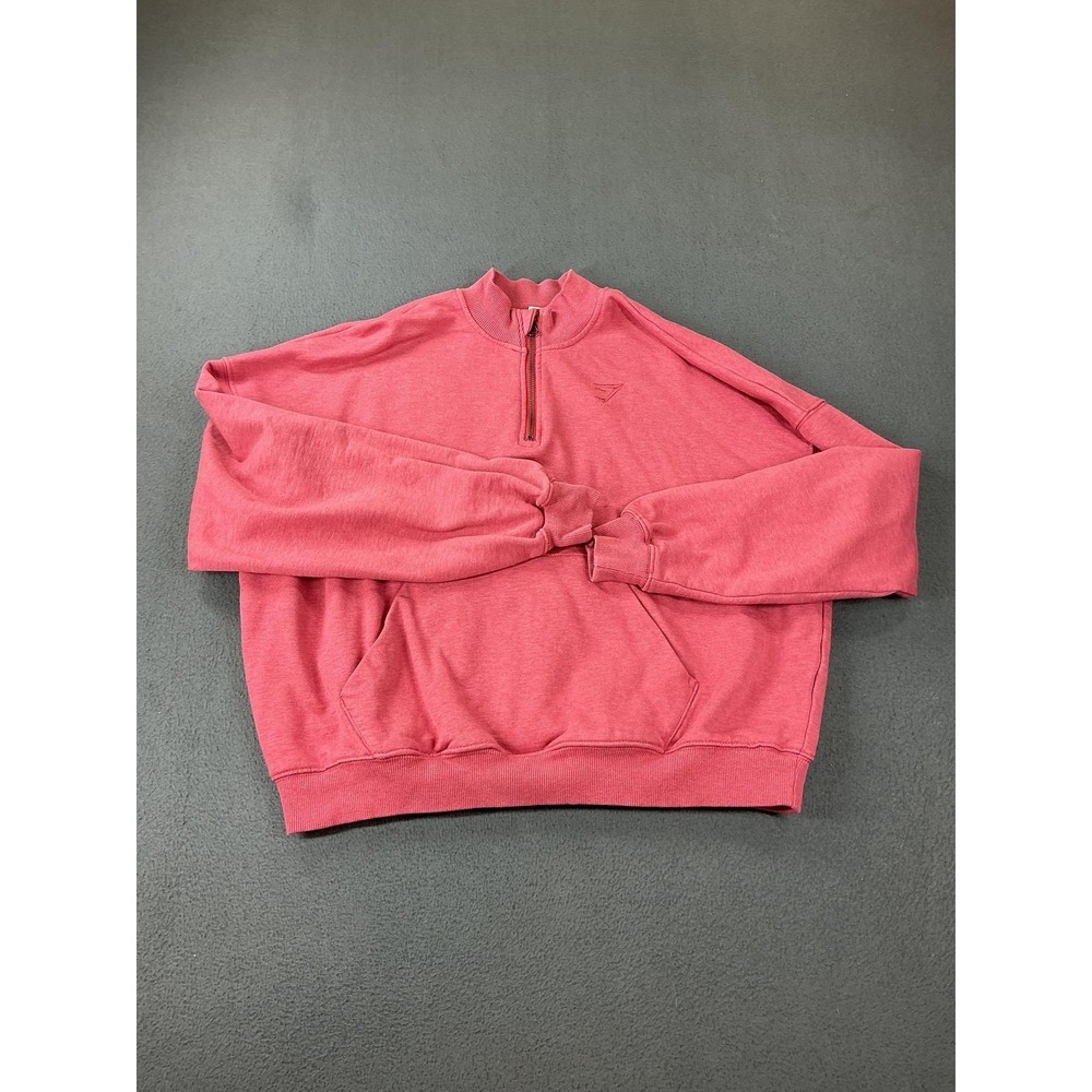 Gymshark Sweatshirt Mens M Pink Pullover 1/4 Zip Pockets Mock Neck Fleece